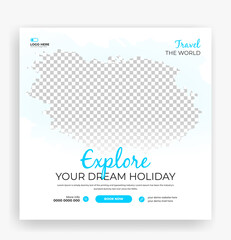 Editable Tour travel social media post template, square Travel and tourism banner design