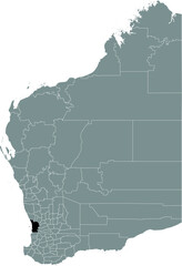 Wall Mural - Black flat blank highlighted location map of the PERTH METROPOLITAN AREA inside gray administrative map of areas of the Australian state of Western Australia