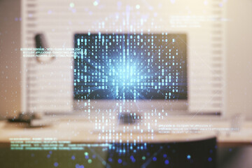 Poster - Creative code skull sketch on modern laptop background, theft of personal data and malware concept. Multiexposure