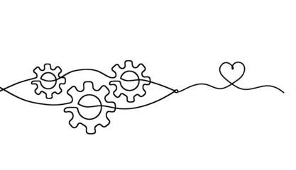 Naklejka na meble Abstract round metal gears wheels with heart as line drawing on white background