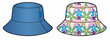 Panama hat denim color and with flowers pattern, bucket hat