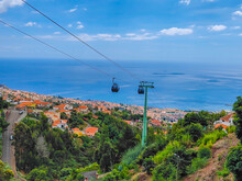 Cable Car Over The City Of Madeira, Portugal, An Island In Atlantic Ocean
