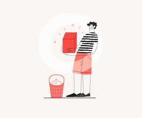 Wall Mural - Startup illustration. Flat line vector modern concept illustration of a young man, startup metaphor. Concept of building new business, planning and strategy, teamwork and management, company processes