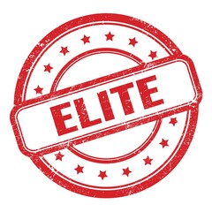 elite text on red grungy vintage round stamp.