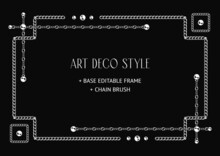 Art Deco Geometric Frame Made Of Chain And Beads. Chain Brush, Base Editable Frame Included. Vintage Elegant Vector Design With Copy Space.