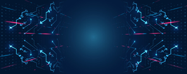 Wide Cyber security internet and networking concept. Hi-tech vector illustration with various technology elements. Abstract global sci fi concept. Digital internet communication on blue background.