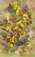 Sticker - Golden Ginkgo leaves background vector. Luxury Floral art deco. Gold natural pattern design Vector illustration.
