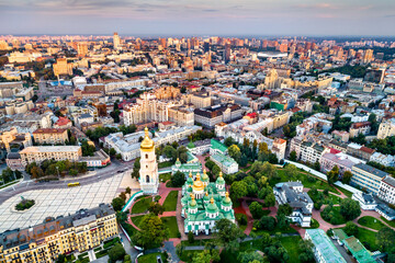 Poster - Aerial view of Saint Sophia Cathedral in Kyiv, Ukraine before the war with Russia