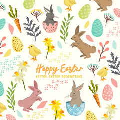 Wall Mural - Vector Easter Background With Rabbits And Decorations