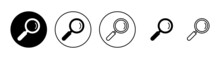Search Icons Set. Search Magnifying Glass Sign And Symbol