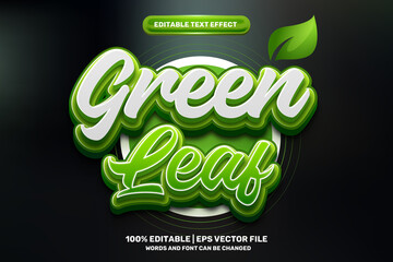 nature fresh green leaf 3D logo mock up template Editable text Effect Style