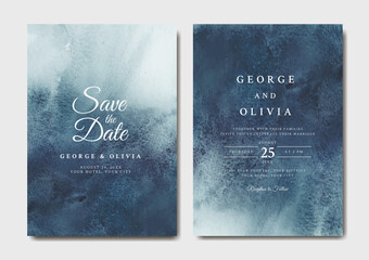 watercolor wedding invitation of indigo blue abstract