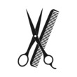 Hairdressing scissors and comb black silhouette icon