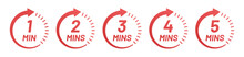 Clock Time Circle From 1 Minutes To 5 Minutes Icon Set. Countdown Symbol