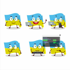 Sticker - Ukraine flag Programmer cute cartoon character with