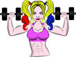 woman lifting weights, A girl with red, yellow hair is lifting weights and has a well-defined muscular body.