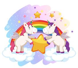 Canvas Print - Two cute unicorns holding a star together