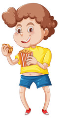 Sticker - A boy eating fast food on a white background