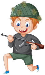 Poster - A boy holding gun cartoon character on white background