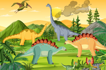 Poster - Dinosaur in prehistoric forest scene