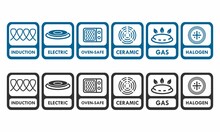 Symbols Indicate Properties And Destination Of A Metallic Utensil. (inducation, Electric, Oven-safe,ceramis,gas,halogen)
