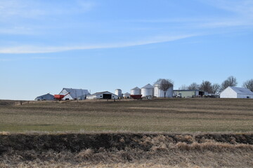 Poster - Grain Bins and Barns in a Farm Field