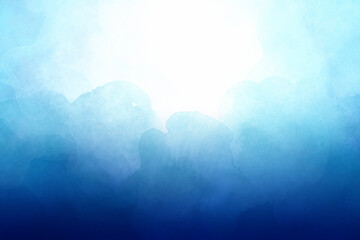Wall Mural - blue and white watercolor background, painted cloud or sky border texture, dark blue color and white
