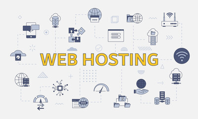 web or website hosting concept with icon set with big word or text on center