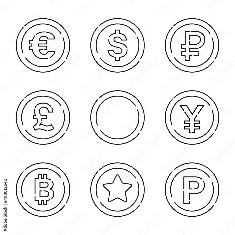 手書き風・コインのベクターイラスト・通貨記号 Stock Vector | Adobe Stock