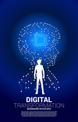 Poster - silhouette of businessman standing with man head from dot connect line circuit board style with processor . Concept background human future and technology