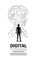 Poster - silhouette of businessman standing with man head from dot connect line circuit board style with with brain. Concept background human future and technology