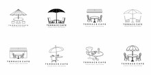 Set Terrace Cafe Logo Line Art Vector Illustration Design Creative Nature Minimalist Monoline Outline Linear Simple Modern