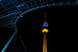 Leinwandbild Motiv Münchener Olympiaturm in ukrainischen Farben