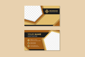 Poster - Creative and Clean Double-sided Business Card Template. black and multicolor Brown Colors. Flat Design Vector Illustration. Stationery Design with hexagon space for photo. 