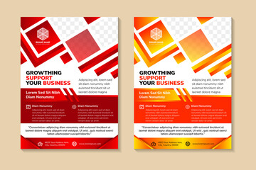 Poster - set of growth support your business flyer template design with red and orange gradient colors. space
