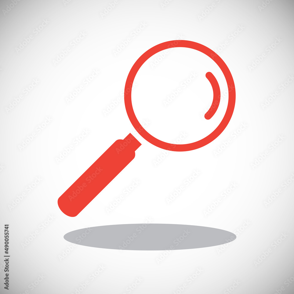 Red magnifying glass icon isolated on white. Search icon in flat style.  Trendy magnifying glass icon, image size:1000x1000