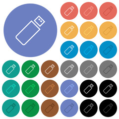 Poster - Pendrive outline round flat multi colored icons