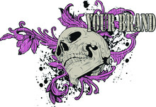 Vector Print For T-shirt, Pillows, Portraits. Grunge Style Skull Pink Background.