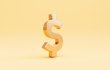 Wall Mural - Golden US dollar or USD on yellow background , Dollar is the main currency exchange in the world.