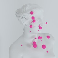 Wall Mural - Surrealistic 3D illustration of the statue of Venus de Milo and pink spheres around it.