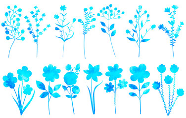 Wall Mural - flowers set watercolor silhouette isolated vector