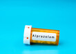 Alprazolam Medical vial with pills. Medical pills in orange Plastic Prescription. most popular medicine
