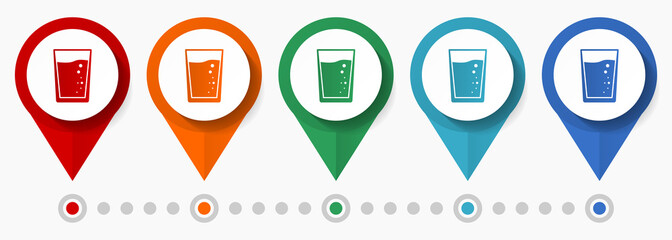 Poster - Water, drink concept vector icon set, flat design glass pointers, infographic template easy to edit