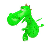 Fototapeta Dinusie - baby dragon is flying and looking back on white background front view