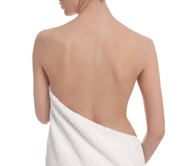 Sticker - Back view of woman with perfect smooth skin on white background, closeup