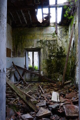 Canvas Print - Room in abandoned building with fallen roof