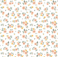 Vintage Floral Background. Floral Pattern With Small Pastel Coral Flowers On A White Background. Seamless Pattern For Design And Fashion Prints. Ditsy Style. Stock Vector Illustration.