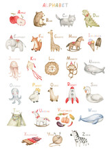 Alphabet Poster For Children, Words, Animals. ABC Kid Poster. Education For Baby. Nursery Wall Art, Poster. English Preschool Alphabet.