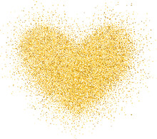 Confetti Heart. Valentines Day. Glitter Heart Shape. Marriage And Love Symbol. Golden Sparkles.