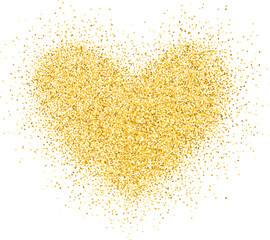 Confetti heart. Valentines day. Glitter heart shape. Marriage and love symbol. Golden sparkles.